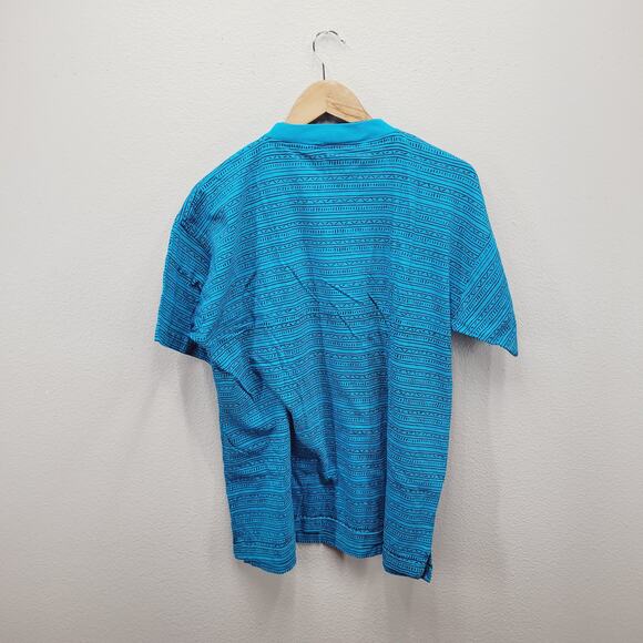 VTG 90s Boxy Fit Pocket Tee T-Shirt Mens L V-Notch Aztec Print Teal - Picture 4 of 6